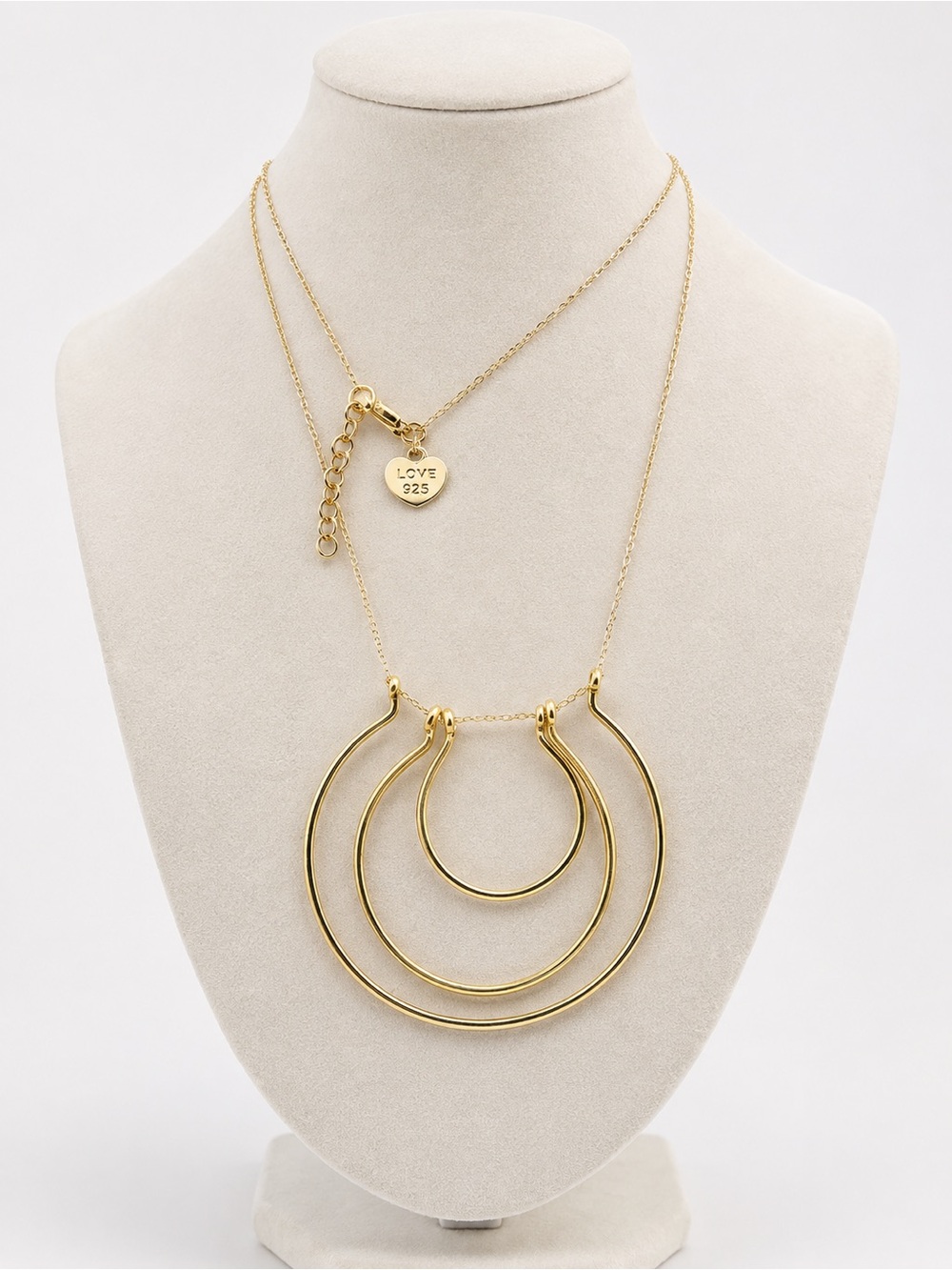 Massimo Dutti Gold Triple Hoop Pendant Necklace